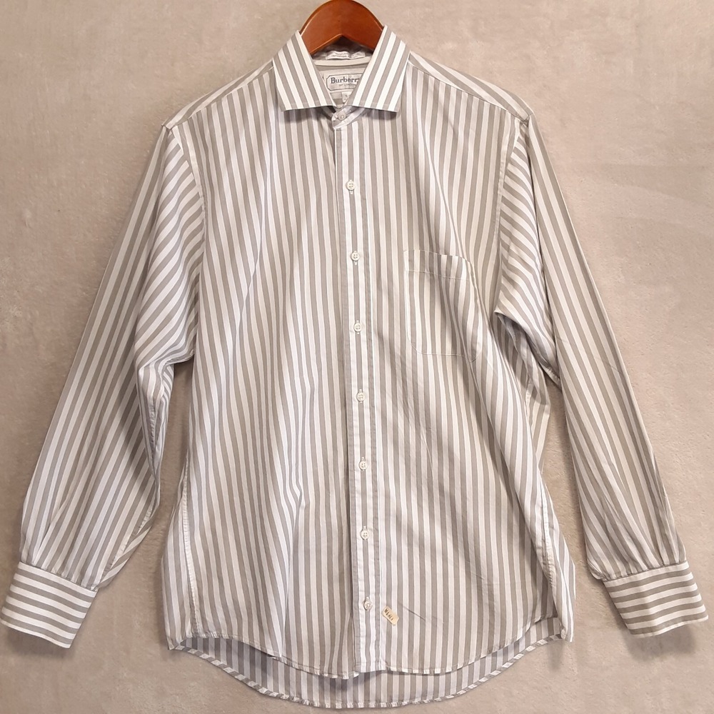 Burberrys of London Mens LS Button Shirt Sz.L/16-35/Gray Stripes/Vintage-USA
